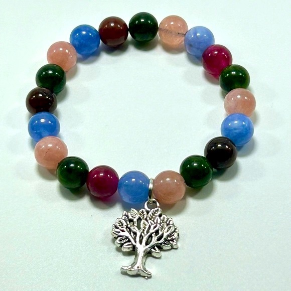 Handmade Tree Pendant Charm Bracelet with Natural Rose Quartz & Angelite Stones! - Picture 2 of 5